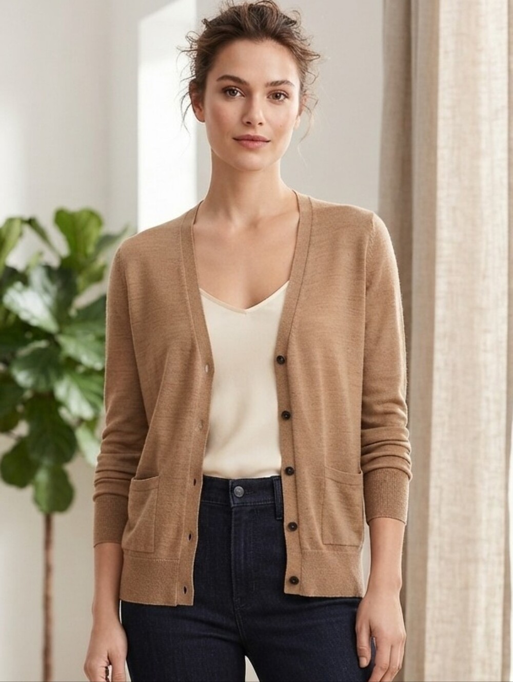 Banana Republic 100% merino wool v neck cardigan brown xs